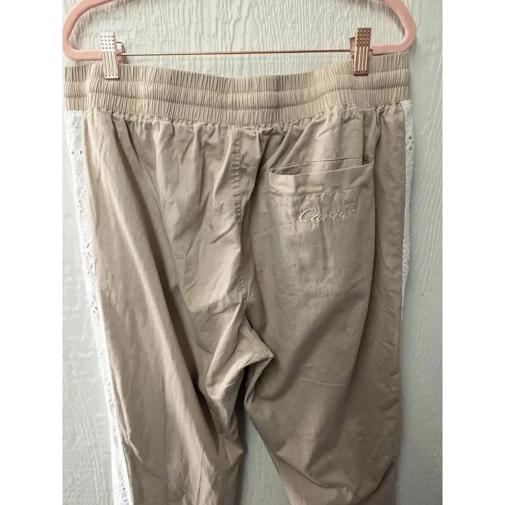 Carre Bandana Lace Pants In Stone Khaki Crochet Joggers 100% Cotton Men's XL